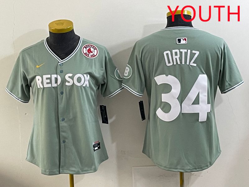 Youth 2025 Boston Red Sox 34 Ortiz Light Green Joint Name Nike MLB Jersey style 8